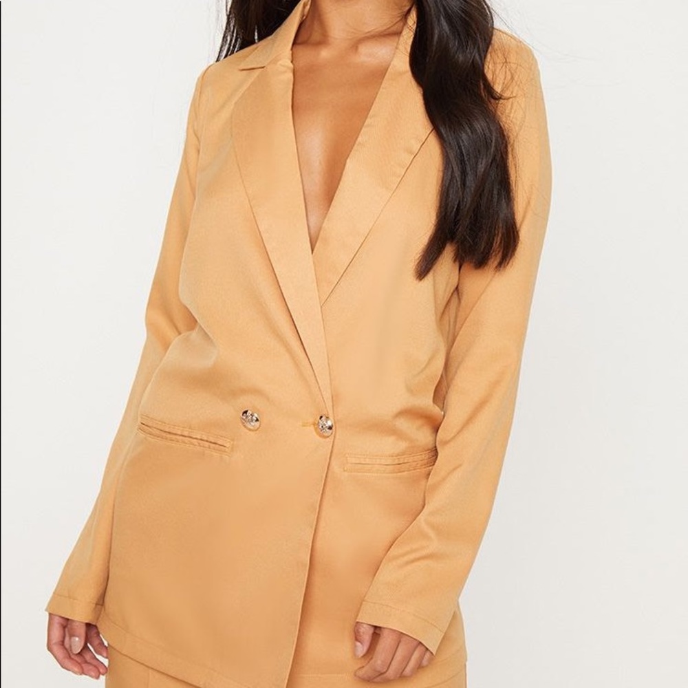 Petite Camel Button Detail Blazer